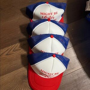 4 Pcs Party Trucker Hat Set Red White and Blue “Might be Water Might be Vodka”